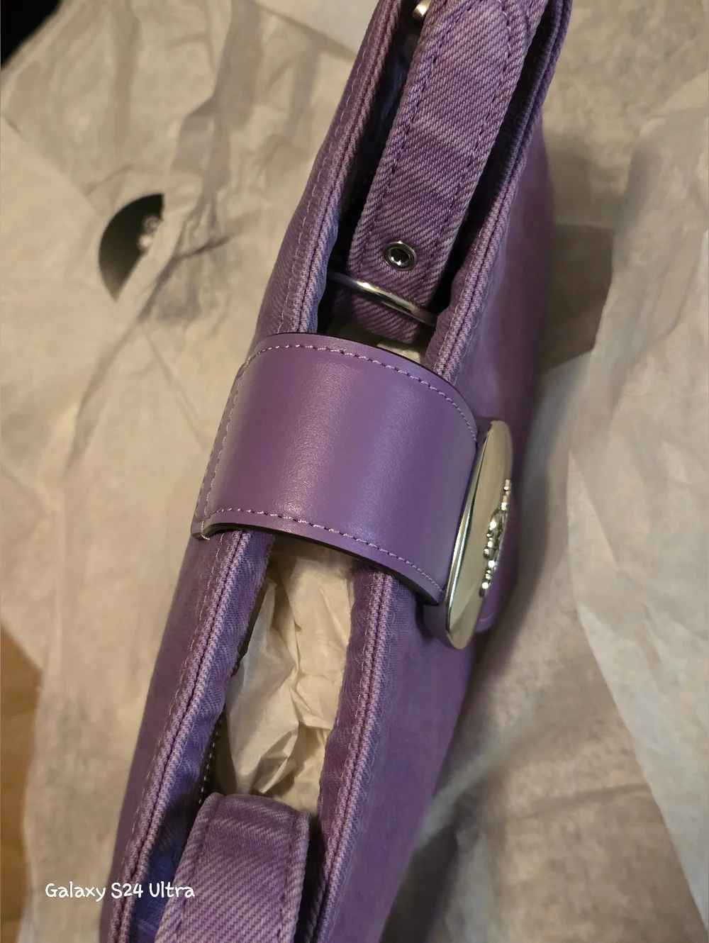 Coach Eliza Purple Denim/ Leather Shoulder Bag NWT - Picture 12 of 14